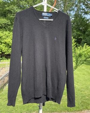 Polo Ralph Lauren Performance 100% Cashmere Black V-Neck Sweater Men’s L